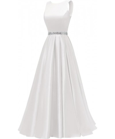 Satin Prom Dresses Long for Women A-Line Beaded Belt Formal Evening Party Ball Gowns with Pockets Ivory $37.60 Dresses