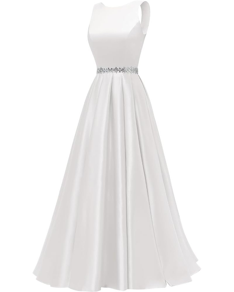 Satin Prom Dresses Long for Women A-Line Beaded Belt Formal Evening Party Ball Gowns with Pockets Ivory $37.60 Dresses