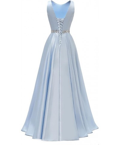 Satin Prom Dresses Long for Women A-Line Beaded Belt Formal Evening Party Ball Gowns with Pockets Ivory $37.60 Dresses