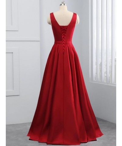 Satin Prom Dresses Long for Women A-Line Beaded Belt Formal Evening Party Ball Gowns with Pockets Ivory $37.60 Dresses