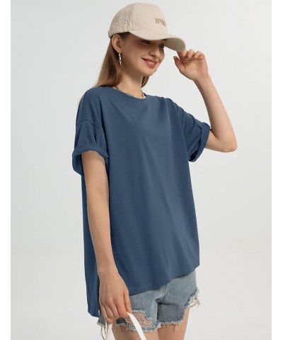 Women's Oversized Short Sleeve T-Shirts Summer Crewneck Workout Tops Loose Side Slit Casual Basic Tee Blue $12.24 T-Shirts