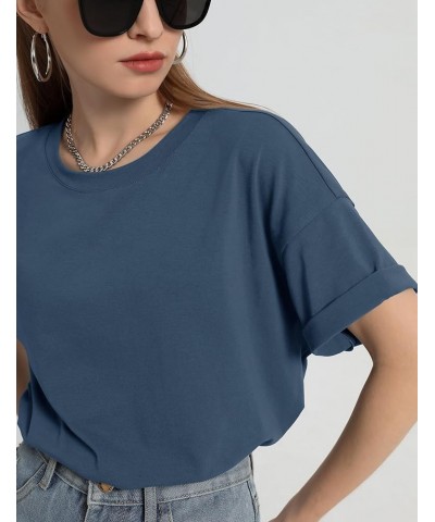 Women's Oversized Short Sleeve T-Shirts Summer Crewneck Workout Tops Loose Side Slit Casual Basic Tee Blue $12.24 T-Shirts