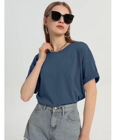 Women's Oversized Short Sleeve T-Shirts Summer Crewneck Workout Tops Loose Side Slit Casual Basic Tee Blue $12.24 T-Shirts