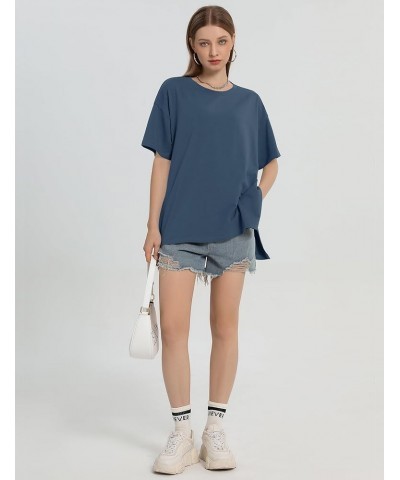 Women's Oversized Short Sleeve T-Shirts Summer Crewneck Workout Tops Loose Side Slit Casual Basic Tee Blue $12.24 T-Shirts