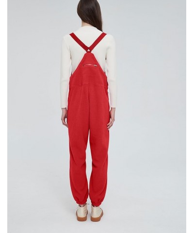 Women's Printed Warm Fleece Overalls Casual Loose Fit Bib Jumpsuits with Zipper Pockets Fall Winter Red $36.39 Overalls