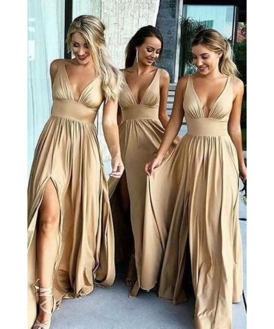 Sexy Deep V Neck Bridesmaid Dresses for Women with Slit Long Floor Length Formal Evening Dress for Party 2024 DE107 Sage Gree...