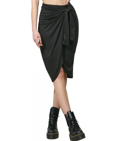 Women's Elastic High Waist Tie Front Wrap Asymmetrical Midi Pencil Skirt 1001 / Black $8.93 Skirts