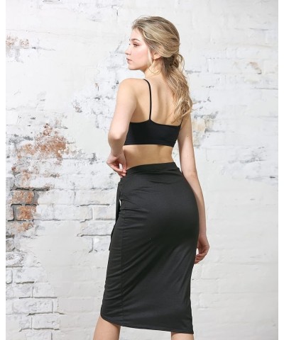 Women's Elastic High Waist Tie Front Wrap Asymmetrical Midi Pencil Skirt 1001 / Black $8.93 Skirts