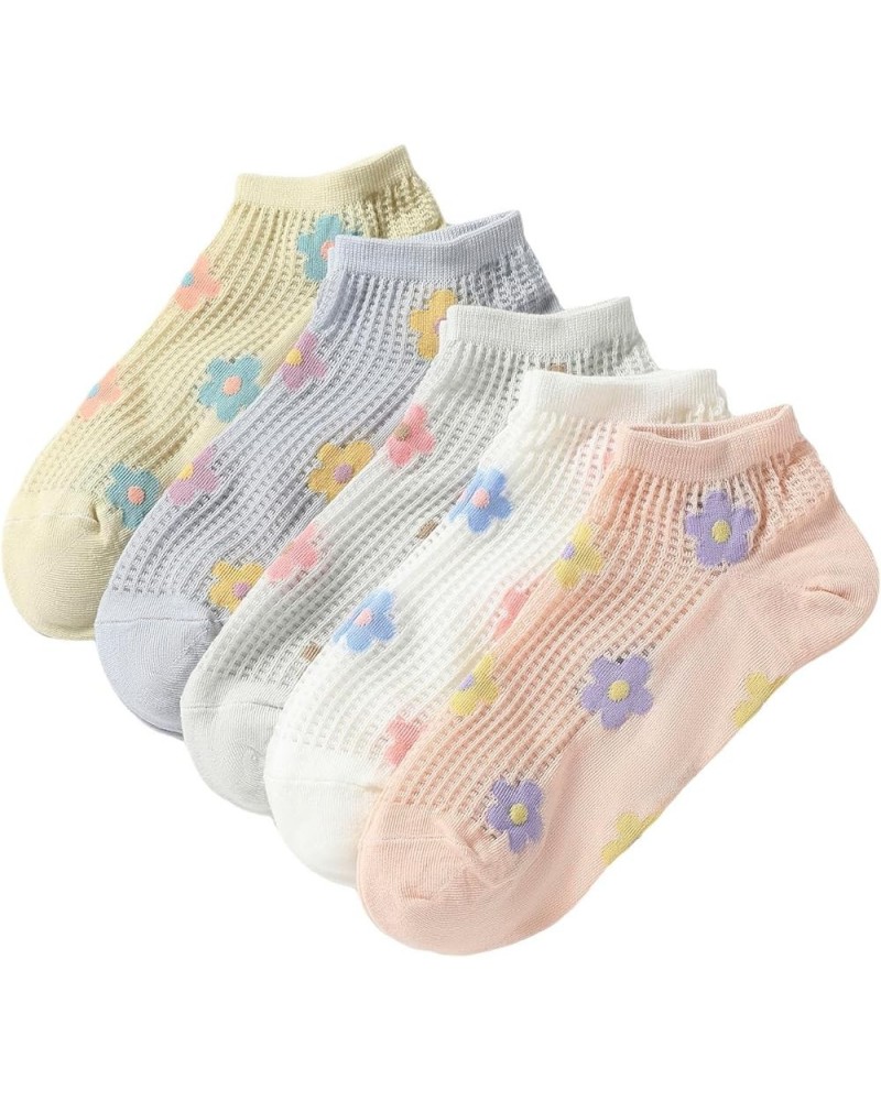 Women's 5 Pairs Floral Print Striped Cute Socks Casual Ankle Crew Socks Multi Floral $9.68 Socks