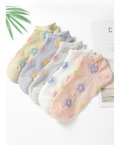 Women's 5 Pairs Floral Print Striped Cute Socks Casual Ankle Crew Socks Multi Floral $9.68 Socks