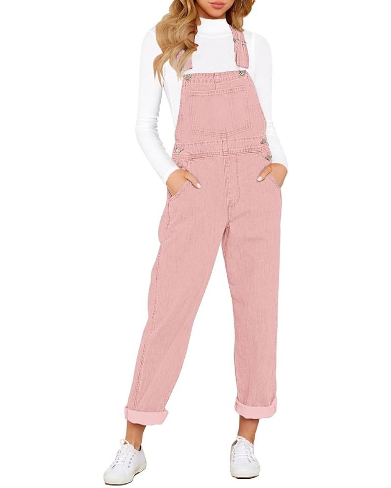 Womens Classic Adjustable Straps Pockets Denim Bib Overalls Jeans Pants Boyfriend Overalls-pink $27.02 Overalls