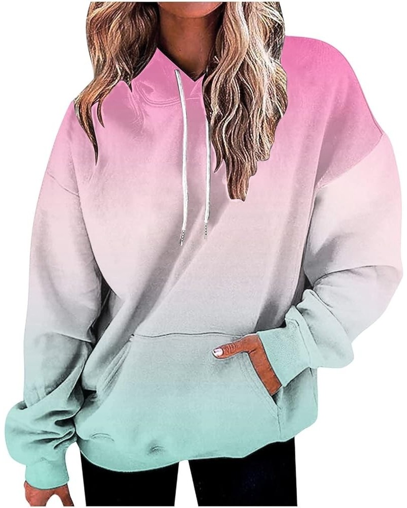 Womens Sweatshirts Fall 2023, Women's Fashion Loose Casual Daily Long Sleeve Gradient Patchwork Sweatshirts 6-pink $9.66 Swea...