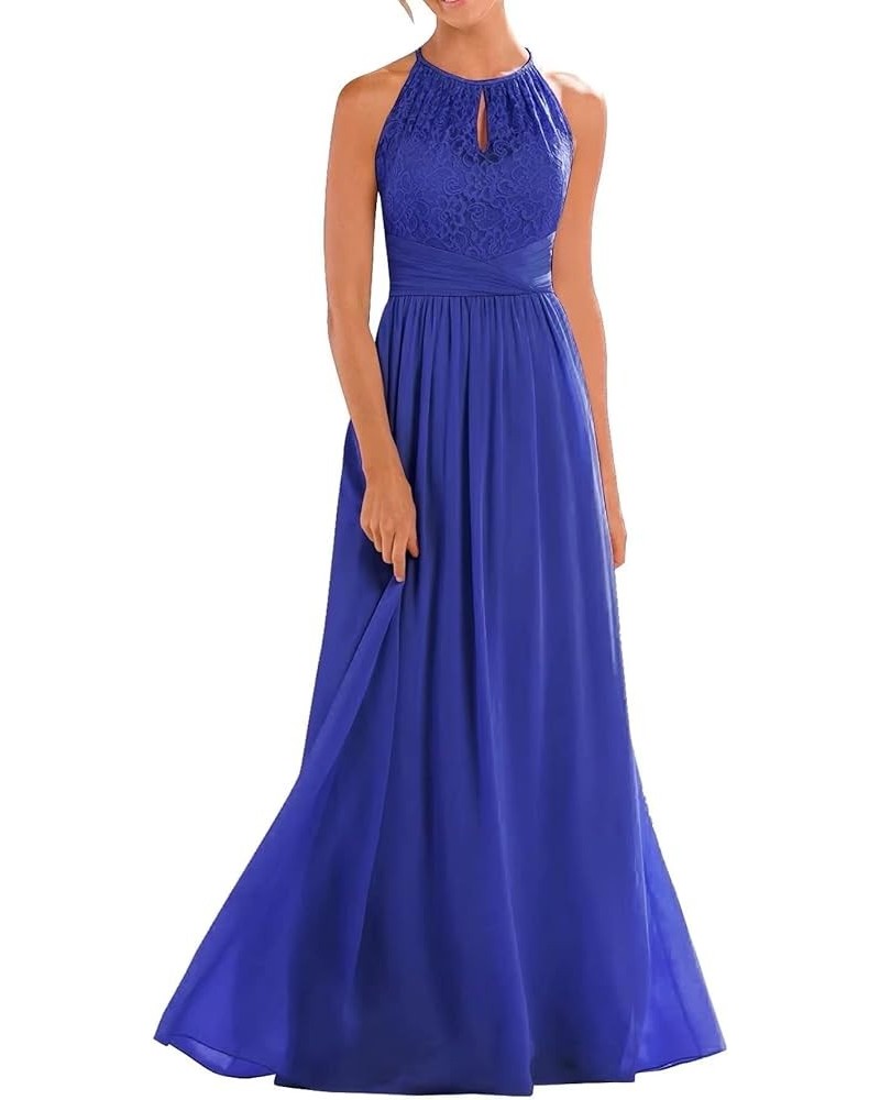 Women's Lace Bridesmaid Dresses Long Halter Chiffon A line Formal Wedding Party Prom Dress Royal Blue $36.00 Dresses