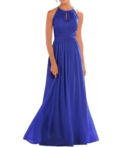 Women's Lace Bridesmaid Dresses Long Halter Chiffon A line Formal Wedding Party Prom Dress Royal Blue $36.00 Dresses