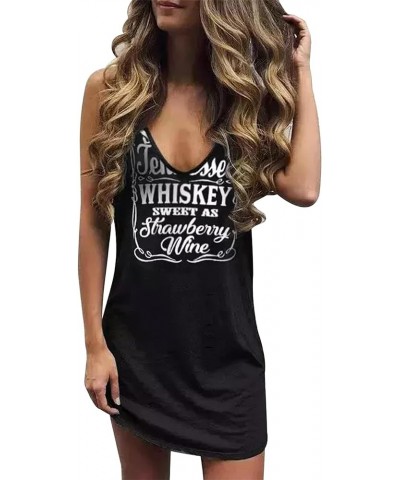 Mini Dress for Women Summer Beach Vacation T Shirts Sundress Sexy V Neck Sleeveless Tanks Dresses Tennessee Black $14.15 Dresses