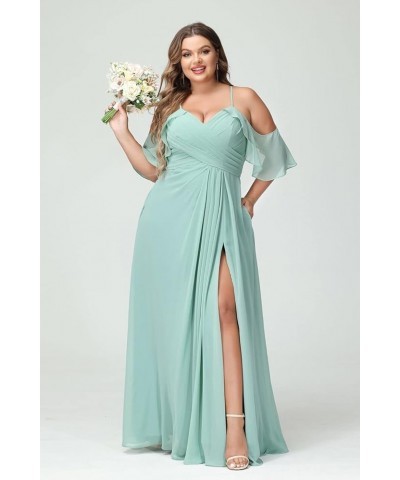 Women's Plus Size Bridesmaid Dresses with Pockets Cold Shoulder Pleated Long Formal Party Dress with Slit YMS221 Navy Blue $2...