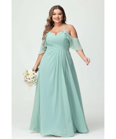 Women's Plus Size Bridesmaid Dresses with Pockets Cold Shoulder Pleated Long Formal Party Dress with Slit YMS221 Navy Blue $2...