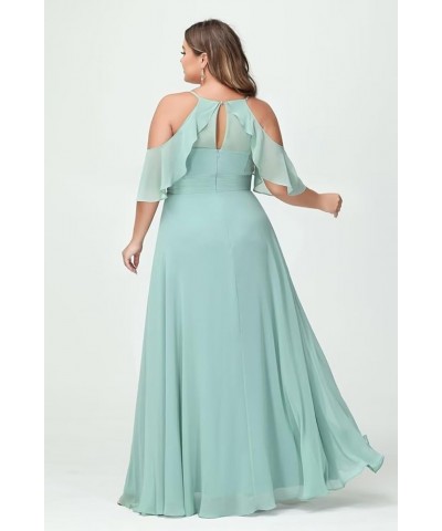 Women's Plus Size Bridesmaid Dresses with Pockets Cold Shoulder Pleated Long Formal Party Dress with Slit YMS221 Navy Blue $2...