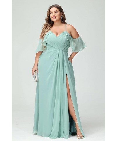 Women's Plus Size Bridesmaid Dresses with Pockets Cold Shoulder Pleated Long Formal Party Dress with Slit YMS221 Navy Blue $2...