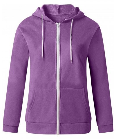 Hoodies for Women Zip UP Hooded Sweatshirts Fall Fashion 2023 Long Sleeve Drawstring Tops Casual Lightweight Jackets A05-purp...