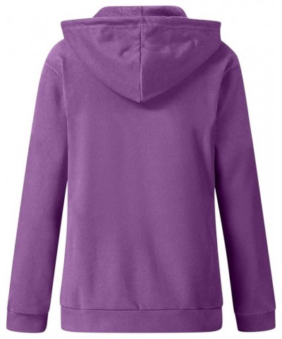 Hoodies for Women Zip UP Hooded Sweatshirts Fall Fashion 2023 Long Sleeve Drawstring Tops Casual Lightweight Jackets A05-purp...