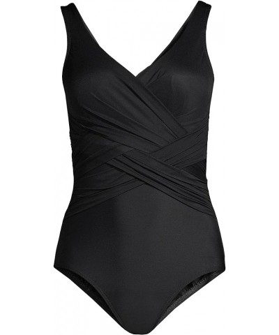 Womens SlenderSuit Tummy Control V-neck Wrap Swimsuit Black $41.98 Swimsuits