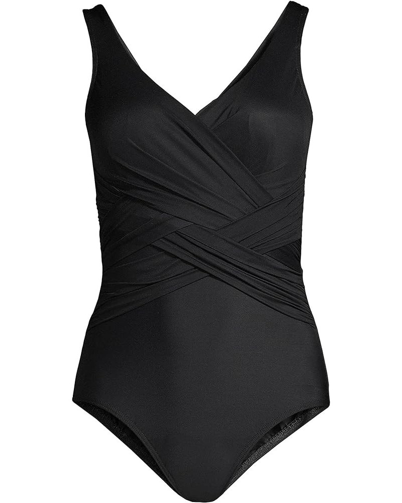 Womens SlenderSuit Tummy Control V-neck Wrap Swimsuit Black $41.98 Swimsuits