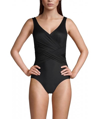 Womens SlenderSuit Tummy Control V-neck Wrap Swimsuit Black $41.98 Swimsuits