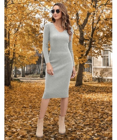 Womens Midi Sweater Dress Long Sleeve V Neck Bodycon Fall Dresses 2023 Casual Knee Length Ladies Winter Dress Sand Grey $19.5...