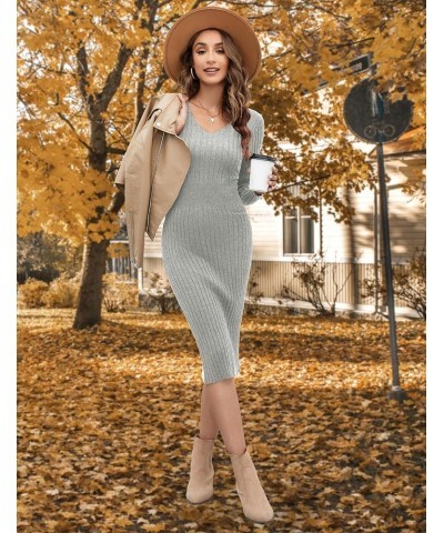 Womens Midi Sweater Dress Long Sleeve V Neck Bodycon Fall Dresses 2023 Casual Knee Length Ladies Winter Dress Sand Grey $19.5...