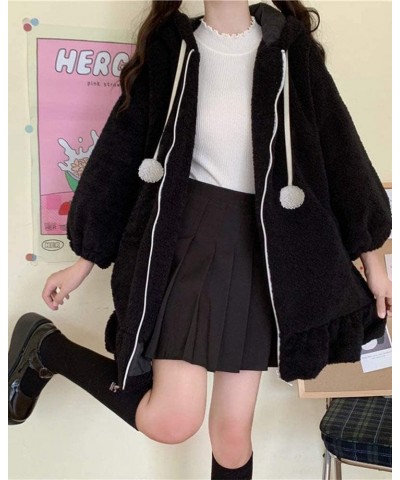 Kawaii Anime Bunny Ear Hoodies For Women Sweet Lovely Fuzzy Fluffy Rabbit Sweater Tops Cosplay Jacket Coats Black $20.08 Hood...