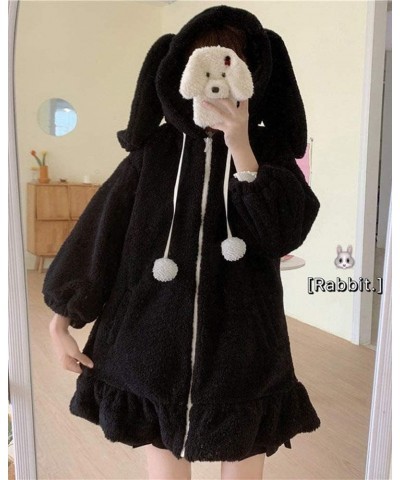 Kawaii Anime Bunny Ear Hoodies For Women Sweet Lovely Fuzzy Fluffy Rabbit Sweater Tops Cosplay Jacket Coats Black $20.08 Hood...