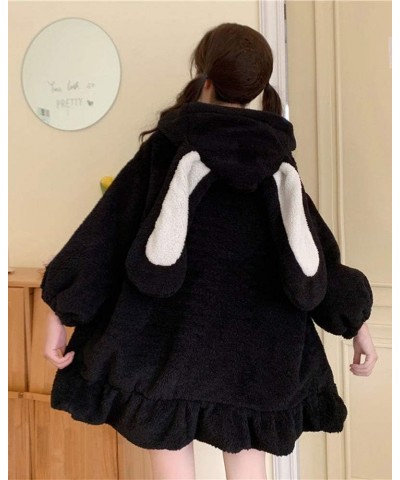 Kawaii Anime Bunny Ear Hoodies For Women Sweet Lovely Fuzzy Fluffy Rabbit Sweater Tops Cosplay Jacket Coats Black $20.08 Hood...