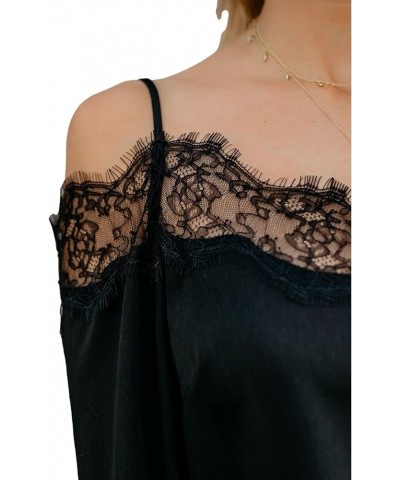 Longsleeve Lace Tank Top for Women Casual Cold Shoulder Blouse V Neck Shirts Tops Black $14.78 Tops