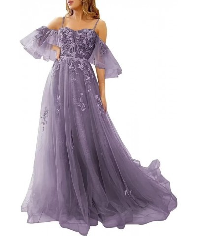 Tulle Prom Dresses for Women Long Ball Gown Off Shoulder Lace Applique Formal Evening Party Gowns 2024 Dusty Purple $38.70 Dr...