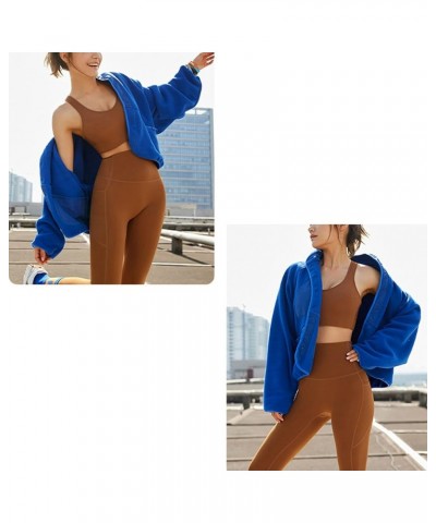 Women’s Fuzzy Sherpa Fleece Jacket Short Stand Collar Buttoned Outerwear with Pockets Blue $30.34 Jackets