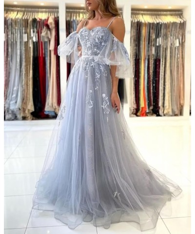 Tulle Prom Dresses for Women Long Ball Gown Off Shoulder Lace Applique Formal Evening Party Gowns 2024 Dusty Purple $38.70 Dr...