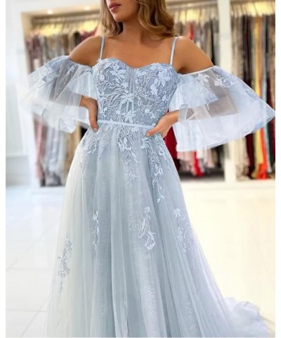 Tulle Prom Dresses for Women Long Ball Gown Off Shoulder Lace Applique Formal Evening Party Gowns 2024 Dusty Purple $38.70 Dr...