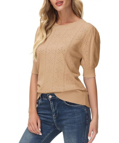 Womens Lightweight Thin Summer Pullover Sweater Cute Puff Short Sleeve Tops Pullover Shirt Knit Blouse Khaki $21.59 Sweaters