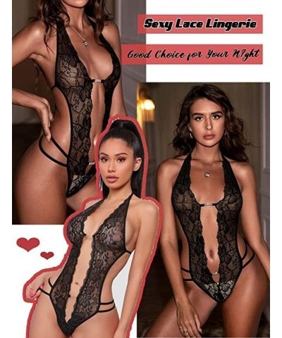 Women One Piece Lingerie Sexy Lace Bodysuit Deep V Teddy Babydoll Nightgown XS-XXXL Black $9.71 Lingerie