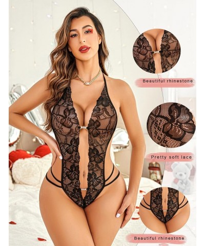 Women One Piece Lingerie Sexy Lace Bodysuit Deep V Teddy Babydoll Nightgown XS-XXXL Black $9.71 Lingerie