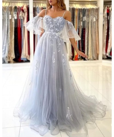 Tulle Prom Dresses for Women Long Ball Gown Off Shoulder Lace Applique Formal Evening Party Gowns 2024 Dusty Purple $38.70 Dr...