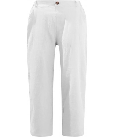 Pants for Women Dressy Casual High Waisted Capri Pants Elastic Waist Straight Pants Loose Trousers with Pockets White $3.15 P...