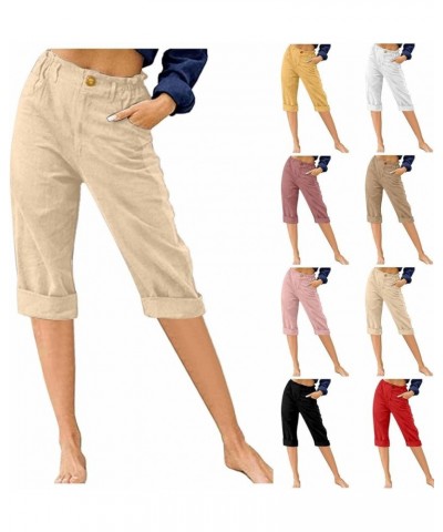 Pants for Women Dressy Casual High Waisted Capri Pants Elastic Waist Straight Pants Loose Trousers with Pockets White $3.15 P...