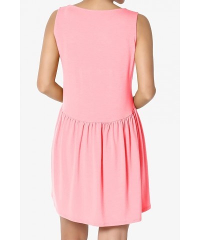 S~3X Sleeveless Shirring Peplum Babydoll Tunic Hi Low Long Tank Top Bright Pink $10.58 Tops