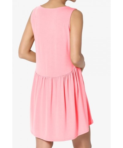 S~3X Sleeveless Shirring Peplum Babydoll Tunic Hi Low Long Tank Top Bright Pink $10.58 Tops