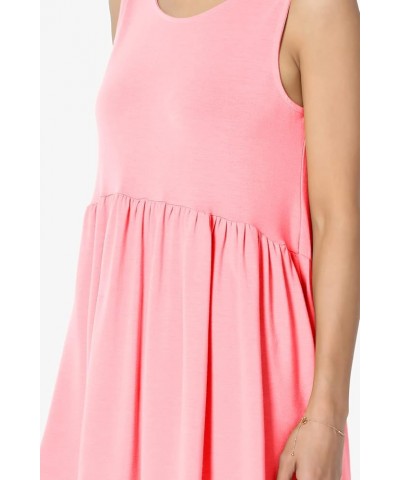 S~3X Sleeveless Shirring Peplum Babydoll Tunic Hi Low Long Tank Top Bright Pink $10.58 Tops