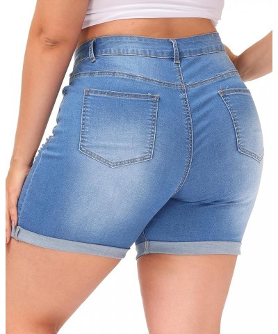 Womens Plus Size Jean Shorts High Waisted Stretchy Ripped Denim Shorts Casual Folded Hem Short Jeans Royal Blue-745 $14.70 Sh...