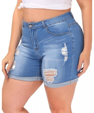 Womens Plus Size Jean Shorts High Waisted Stretchy Ripped Denim Shorts Casual Folded Hem Short Jeans Royal Blue-745 $14.70 Sh...