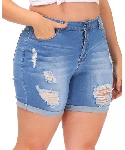 Womens Plus Size Jean Shorts High Waisted Stretchy Ripped Denim Shorts Casual Folded Hem Short Jeans Royal Blue-745 $14.70 Sh...